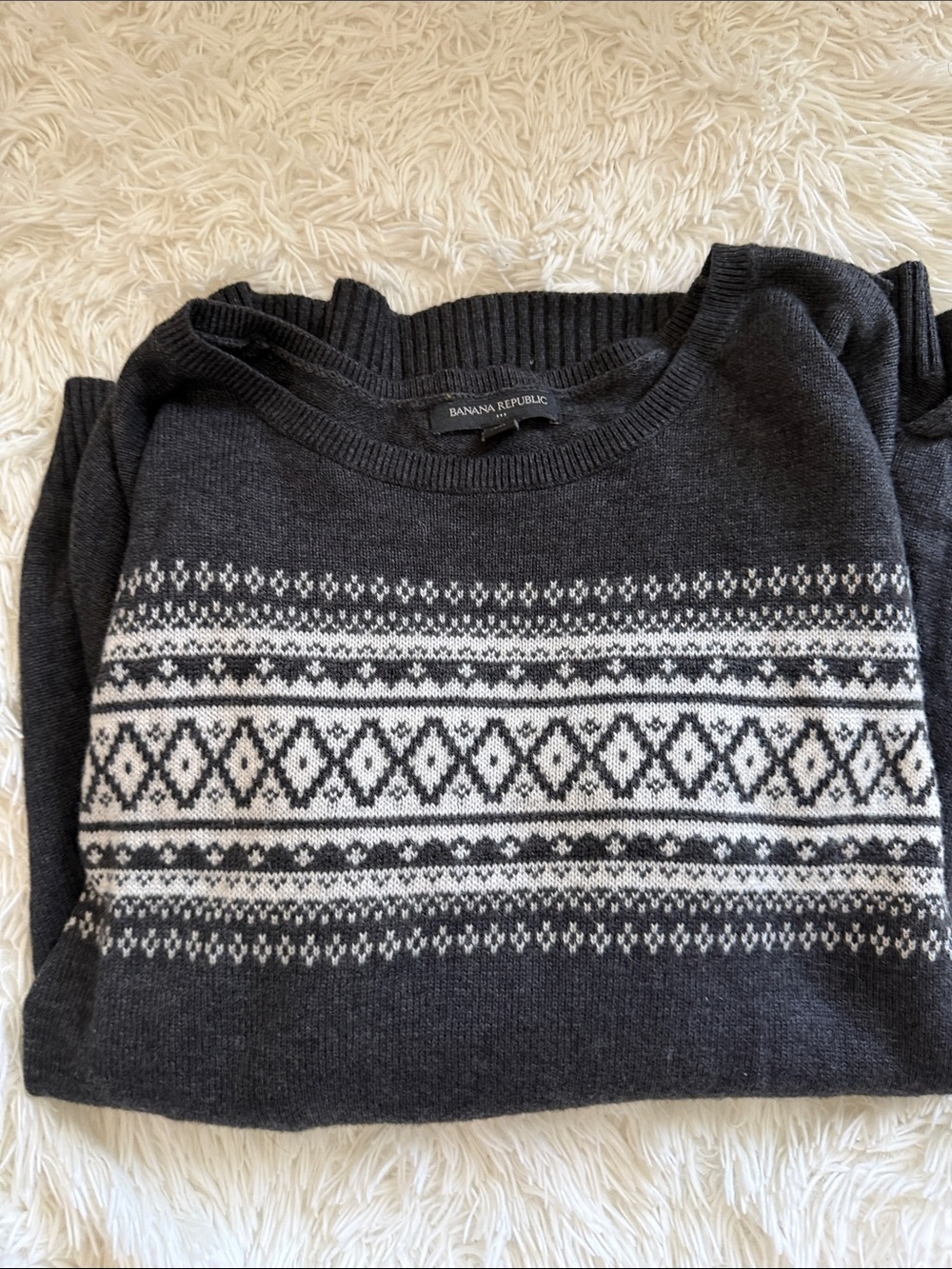 Banana Republic Charcoal and White Fair Isle Crewneck Sweater